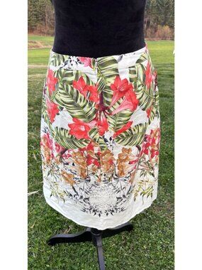 Talbots Womens A-Line Midi Skirt 6P Floral Linen Blend Career Office Casual